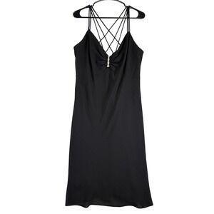 Vintage Dress Women's Small Black Strappy Crisscross Rhinestone Cocktail Y2K